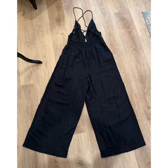 Free People Emma Jumpsuit Women’s Size L Black Linen Blend Woven Revolve Shopbop - Picture 5 of 16